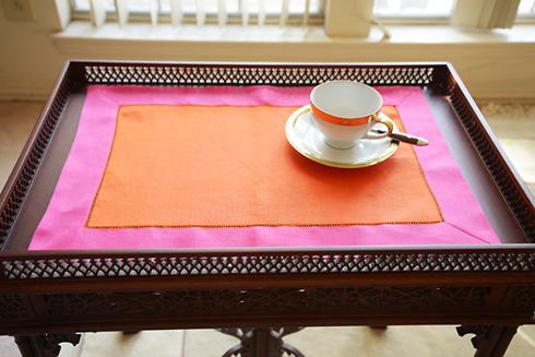 Multicolor Hemstitch Placemat 14"x20". Flame Orange & Fuchsia